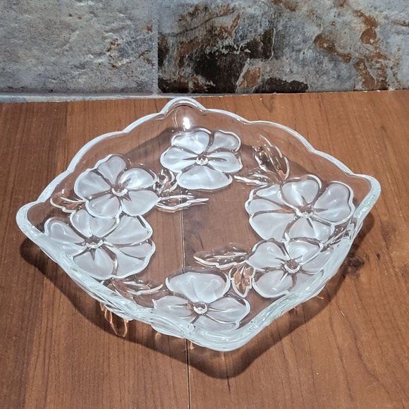 VTG Floral Etched Glass Dish Platter Flower Fancies - Picture 8 of 11